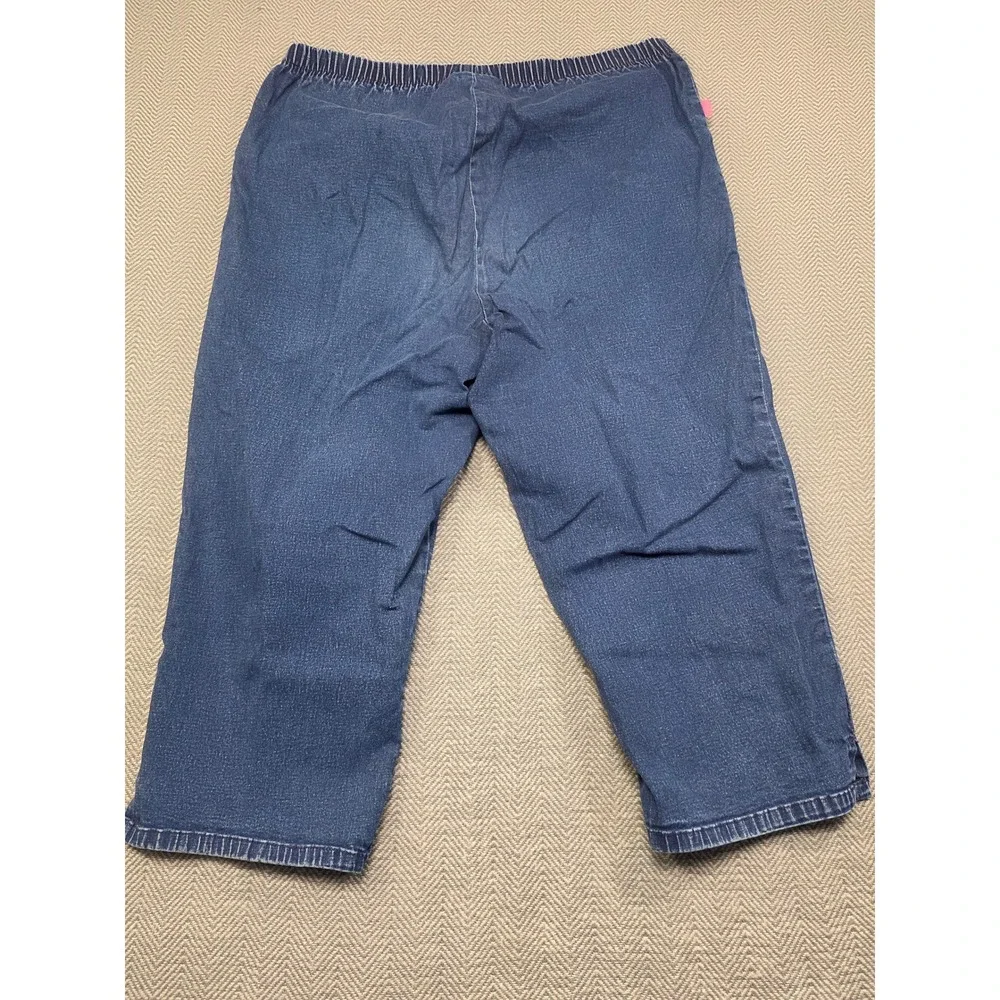 Woman Within Womens 14W‎ Blue Denim Pull On Capri Pants Elastic Waist Stretch